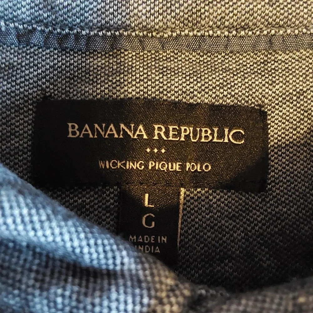 Banana Republic Wicking Pique Heather Blue Polo Shirt Mens Size Lg Modern Casual